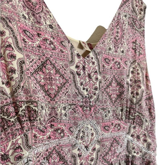 Seven7 Women’s 100% Silk Tunic Blouse | Geometric Print With Beaded Detail | XXL - Picture 3 of 6